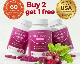 Rosabella Organic Beetroot Capsules (Buy 2 get 1 free Combo), Enhance Immunity, Circulation, Energy, Stamina, Endurance, Anti-aging, Detox
