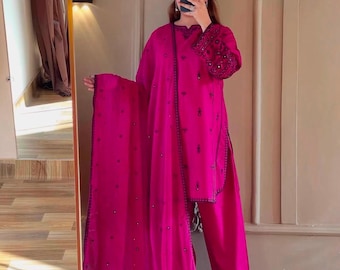 Conjunto rosa pakistaní de salwar kameez para mujer, traje bordado para fiestas con dupatta, atuendo para Eid, vestido para invitada de boda.