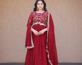 Vestido Anarkali bordado con dupatta para mujer / Vestido indio / Traje de fiesta pakistaní / Vestido largo maxi / Conjunto de dama de honor