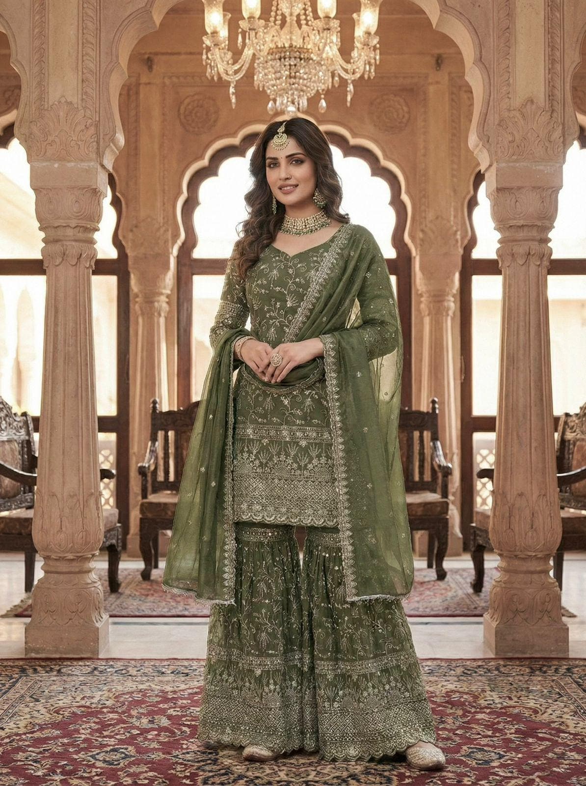 olive green pakistani dress Olive Green Ritz Velvet Embroidered Suit