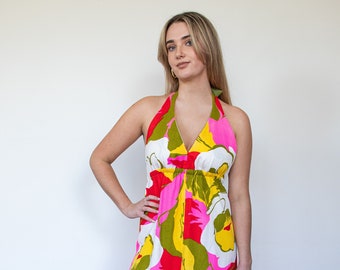 Vintage 1970's Floral Halter Neck Dress