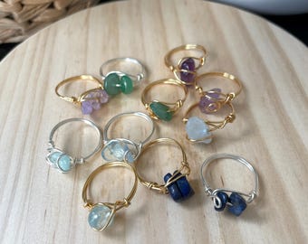 Anillo Edelstein – Wähle deinen Stein Aguamarina, Amatista, Rosenquarz, Aventurina, Lapislazuli – Handgemachter Draht Ring Oro/Plata