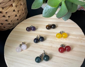 Edelstein Ohrstecker aus Naturstein – Wähle deine Farbe – Runde Kugelohringe im Minimalistischen Stil