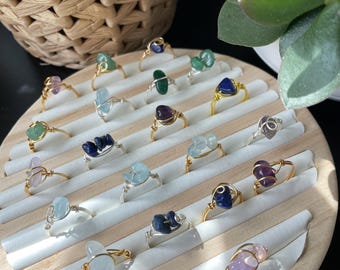 Anello Edelstein – Wähle deinen Stein acquamarina, ametista, quarzo rosa, avventurina, lapislazzuli – Handgemachter Draht Anello Oro/Argento