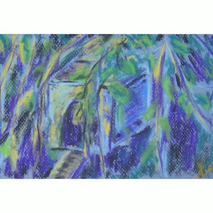 Original Pastell Vogelhaus Impressionismus Geschenk Größe Botanischer Garten Gemälde auf Papier von Niki Hilsabeck