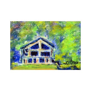 Dipinto originale di piccolo paesaggio con tecnica mista, Canyon House 2