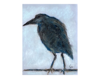 Original Ocean Bird Night Heron Silhouette Pastel Small Collectible Wildlife Art by Niki Hilsabeck