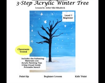 Digital Download Beginner Acrylic Painting Tutorial Winter Tree