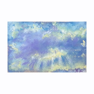Original Miniature Afternoon Sky Clouds and Sunlight Rays Pastel Art by Niki Hilsabeck