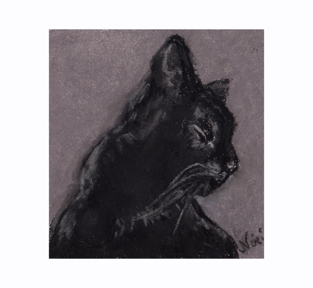 Black Cat Portrait Original Sweet Kitty Pastel Artwork on Paper by Niki ...