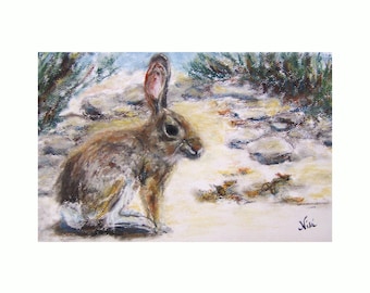 California Cottontail Impressionism Original Wildlife Pastel Artwork