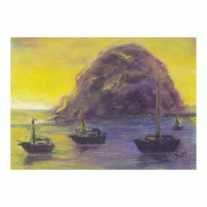 Colorful Sunset California Beach Harbor Morro Bay Original Decorative Pastel Ocean art by Niki Hilsabeck
