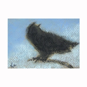 Sagoma di gufo decorativa in formato regalo, disegno originale a pastello morbido, miniatura di uccello notturno, arte della fauna selvatica su carta