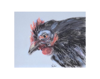 Small Collectible Country Farm Bird Pastel Chicken Art by Niki Hilsabeck