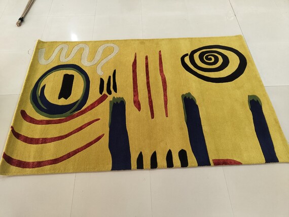 Yellow Abstract Designer Rug – Wool & Viscose Hand Tufted Carpet