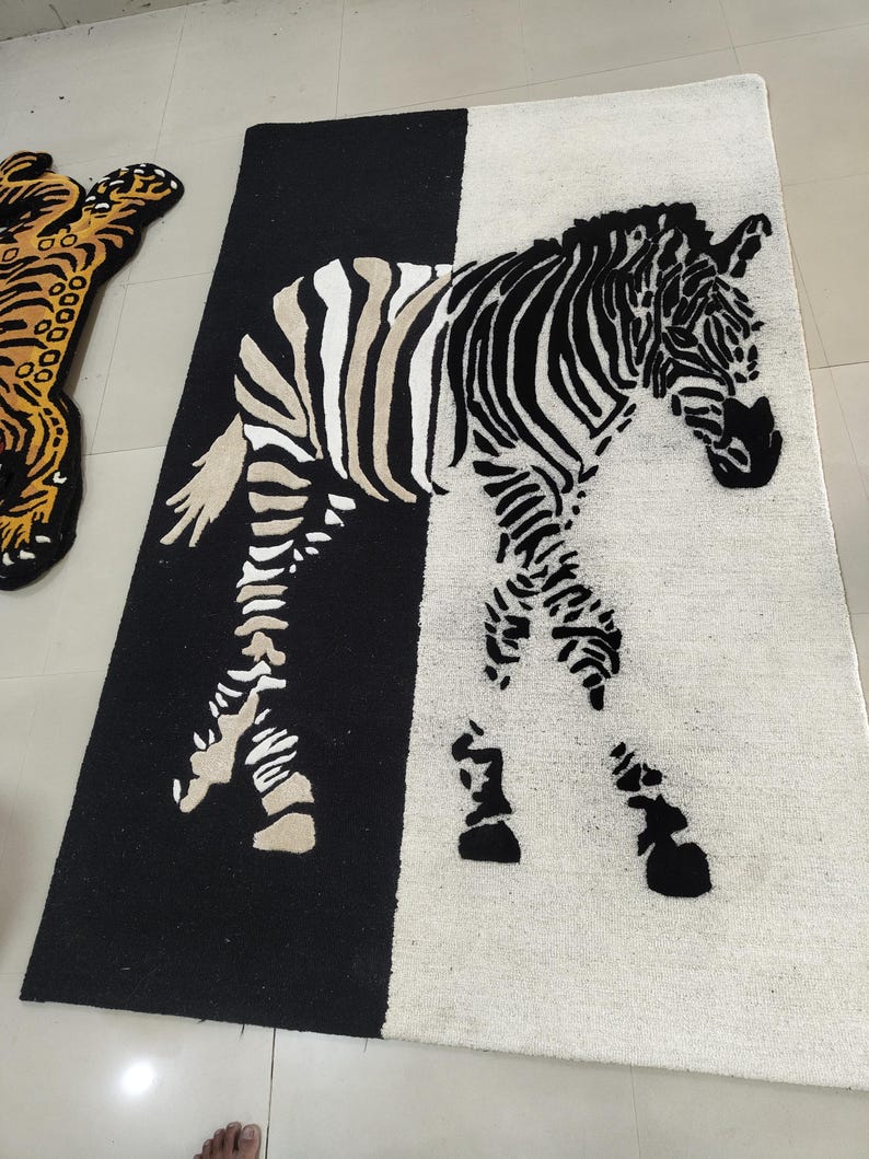 Hand Tufted Zebra Rug, Black White Safari Decor Carpet, Luxury Handmade ...