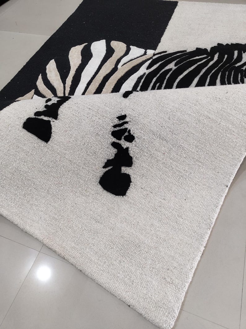 Hand Tufted Zebra Rug, Black White Safari Decor Carpet, Luxury Handmade ...