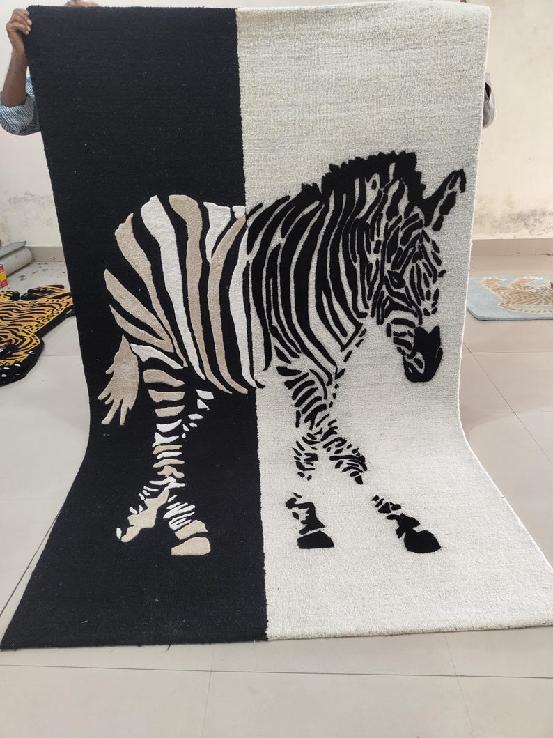 Hand Tufted Zebra Rug, Black White Safari Decor Carpet, Luxury Handmade ...