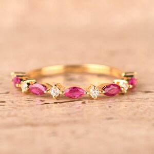 Beautiful Ruby With Diamond Eternity bands, Half Eternity Ruby Bands, Wedding Bridal Matching Bands Rings, stackable Rings, Anniversary Gift
