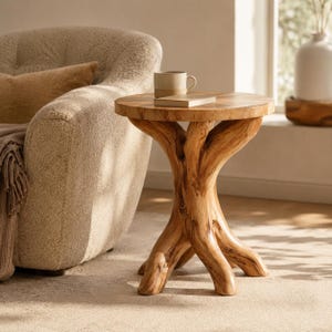 Handmade Organic Wood Root Side Table – Rustic Natural Tree Stump Accent Table.
