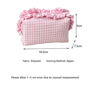 Custom Embroidered Name Gingham Makeup Bag: Ruffle Frill Plaid Cosmetic Pouch Personalized Travel Toiletry Bag Gift image 8