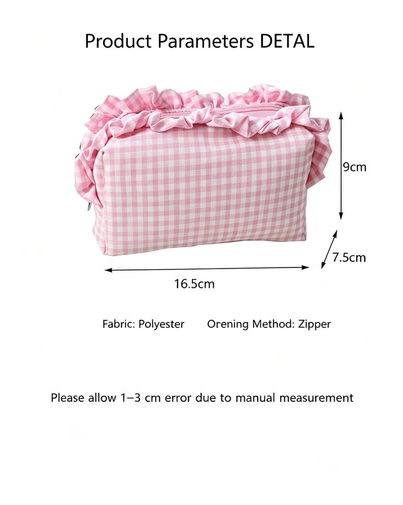 Custom Embroidered Name Gingham Makeup Bag: Ruffle Frill Plaid Cosmetic Pouch Personalized Travel Toiletry Bag Gift image 8