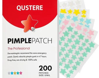 Parches antiacné Qustere con hidrocoloide, árbol de té y ácido salicílico en 5 colores y 3 tamaños.