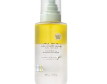Bruma tónica facial Milk Shake con ácido hialurónico y escualano, con leche de cabra para una piel hidratada y radiante.