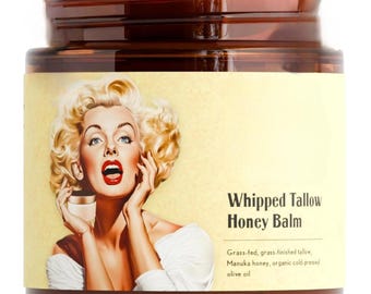 Bálsamo de sebo de res batido y miel para rostro, cuerpo y labios con miel de manuka.