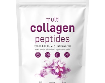 Péptidos de colágeno múltiple en polvo para piel, cabello y uñas – Tipos I, II, III, V y X