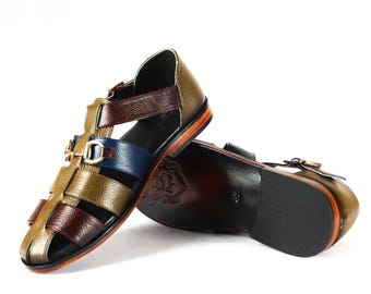 Vintage Brown Woven Leather Sandals Closed Toe Huarache  display picture 1