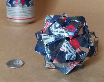 Limited Edition Can Art Origami // 2019 PBRART, by TenbeeteSolomon // 30 Unit Sonobe Kusudama // Recycled Gift // Pabst Blue Ribbon decor