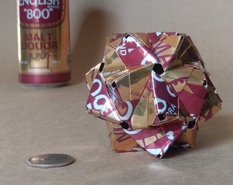 Can Art Origami // Olde English "800" Malt Liquor // 30 Unit Sonobe Kusudama // Recycled Gift // Geodesic Decor // Modern Decor // Upcycled