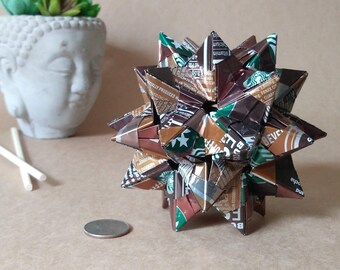 Starbucks Mocha Doubleshot Aluminum Origami // Recycled Can Art // 60 Unit Sonobe Kusudama // Geodesic // Upcycled Recycled Repurposed