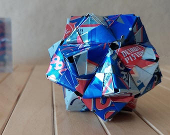 Recycled Can Art Origami, hand-folded from Limited Edition 2021 Michelob Ultra DETROIT PISTONS Cans // Geometric Art Decor // NBA Ornament