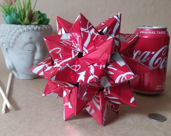 Recycled COKE Can Origami // 60 Unit Sonobe Kusudama // Unique Statement Piece // Contemporary Design Accent // Modern Loft Art // Coca-Cola