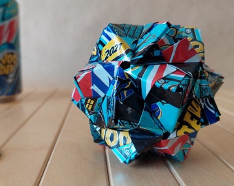 Recycled Can Art Origami, hand-folded from Limited Edition Mountain Dew VOO-DEW 2021 Cans // Geometric Decor // Hanging Ornament // STEM Art