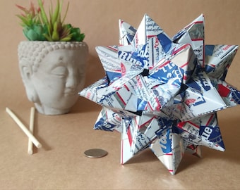 Recycled PBR Can Origami // 60 Unit Sonobe Kusudama // Upcycled // Unique Statement Piece // Contemporary Design Accent // Eclectic Style