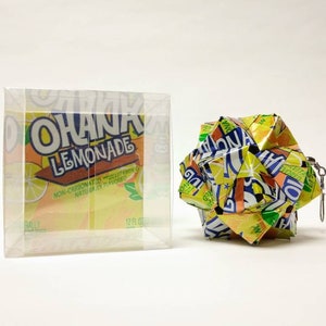 Eco-friendly Christmas Ornament // OHANA LEMONADE Can Art Origami // Upcycled Recycled Repurposed // Heavy Duty // 3 Inches // FIZZ image 1