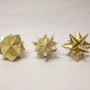 Origami ornamenten//kerst ornamenten//vakantie decor//modern//goudfolie cadeauverpakking//klassiek//traditioneel//sterren//wetenschap Set of 3