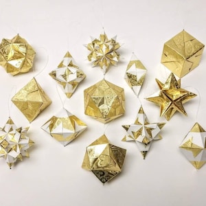 Origami-ornamenten // Kerstversieringen // 13-delige set // Feestdagendecoratie // Modern // Cadeaupapier goudfolie // Klassiek // Traditioneel // Ster