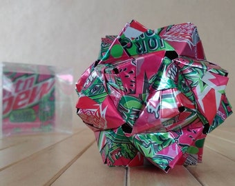 Recycled Origami Can Art // Mountain Dew MAJOR MELON // Watermelon // Pink & Green