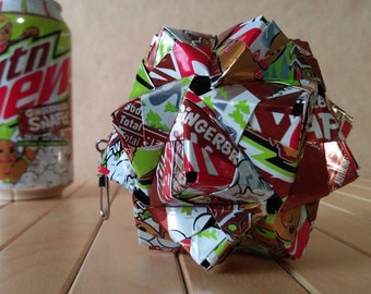 Recycled Can Art Origami Ornament, Hand-folded from Mountain Dew GINGERBREAD SNAP'D Cans // Upcycled Recycled Repurposed // Christmas Gift