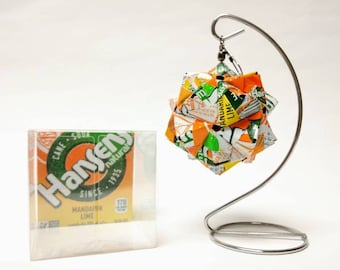 HANSEN'S Natural Sodas MANDARIN LIME Can Art Origami Ornament // Upcycled Recycled Repurposed // Heavy Duty // 3 Inches