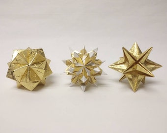 Origami Ornaments // Christmas Ornaments // Holiday Decor // Modern // Gold Foil Gift Wrap // Classic // Traditional // Stars // Science