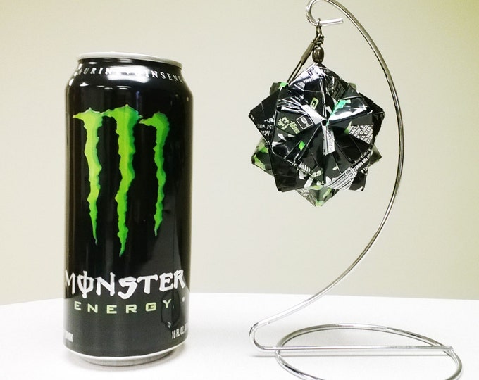 MONSTER ENERGY DRINK Can Art Origami Ornament // Upcycled Recycled Repurposed // Heavy Duty // 3