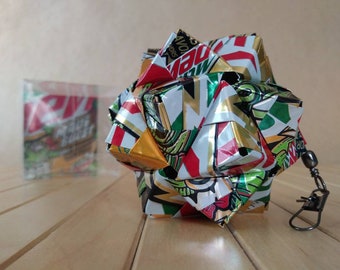 Recycled Can Art Origami // Mountain Dew Maui Burst // 30 Unit Sonobe Kusudama // Upcycled Gift