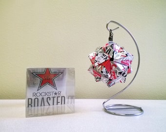 ROCKSTAR ROASTED White Chocolate Can Art Origami Ornament // Upcycled Recycled Repurposed // Heavy Duty // 3 Inch