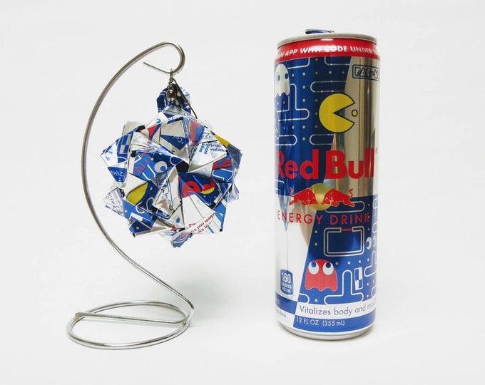 Limited Edition PACMAN Red Bull Energy Drink Can Art Origami Ornament // Upcycled Recycled