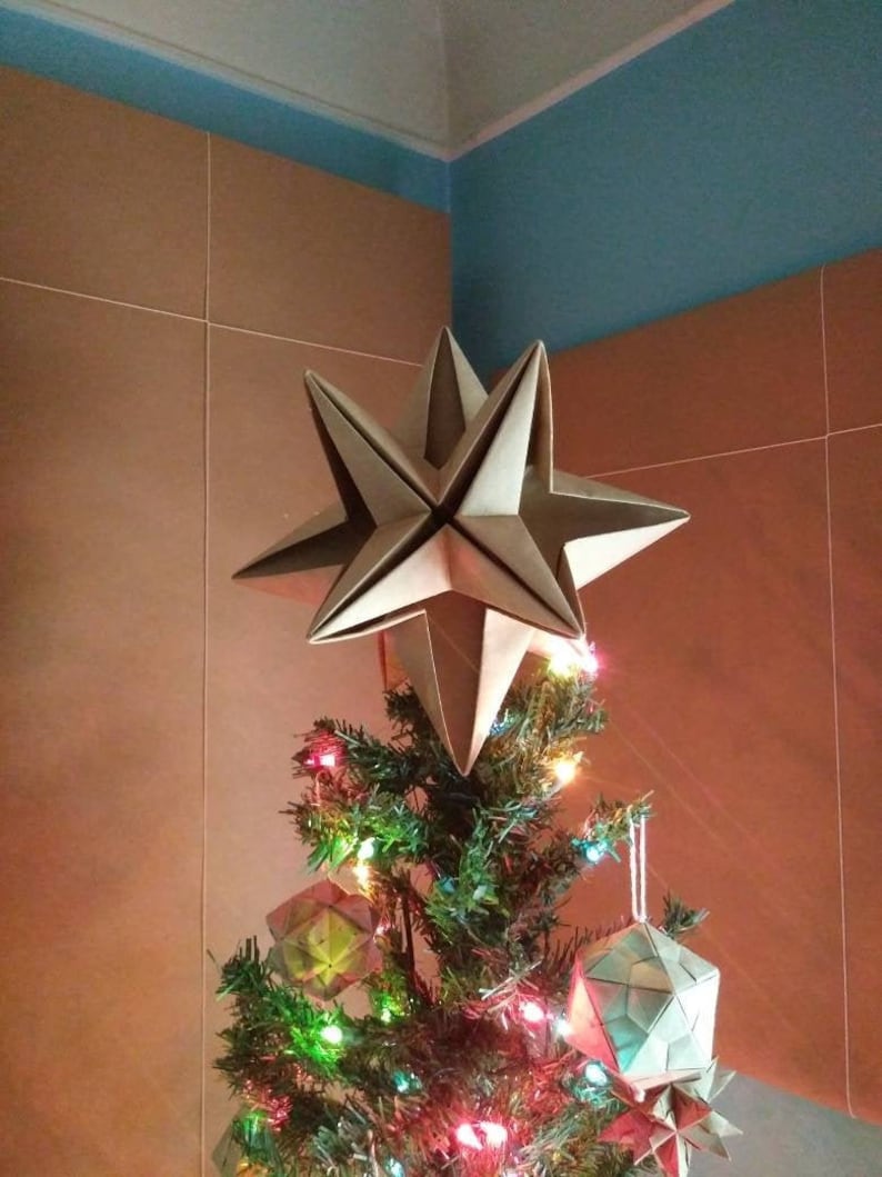 Origami Christmas Tree Topper // Brown Craft Paper // Ginger Etsy